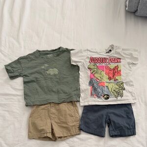 Baby Jurassic park rhino tee and shorts - Green, Tan, Navy, White 18 months